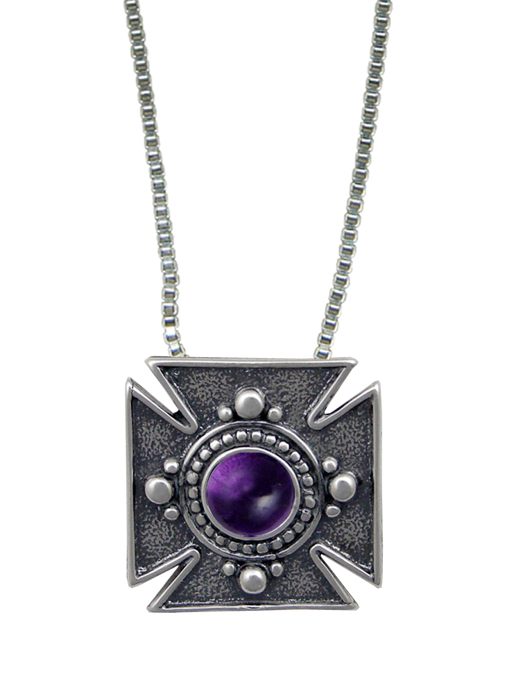 Sterling Silver Iron Cross Pendant Necklace With Amethyst